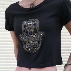 Cropped Black Hamsa Hand T-Shirt